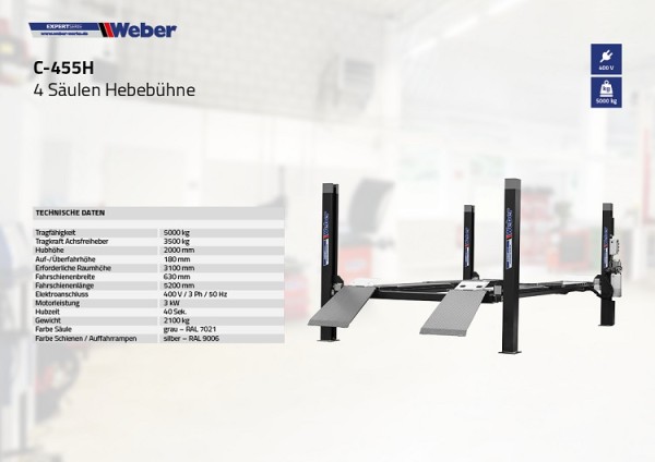 4 Säulen Hebebühne Weber Expert Serie C-455H