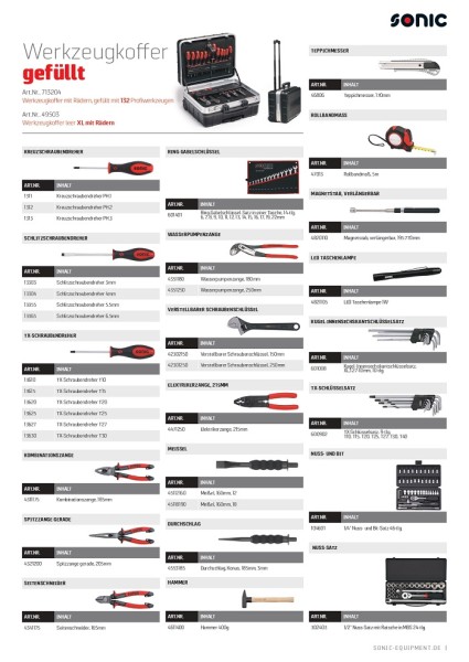 Werkzeugkoffer gefüllt, Räder, 132-tlg.