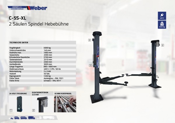 2 Säulen "Spindel" Hebebühne Weber Expert Serie C-5-S-XL, 5t