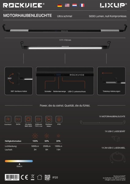 Motorhaubenleuchte Ultra schmal 5000 Lumen