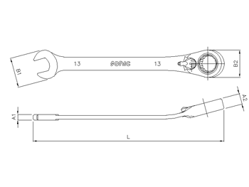 Ring-Gabelschlüssel mit Ratsche, gekröpft, 12-kant, 15mm