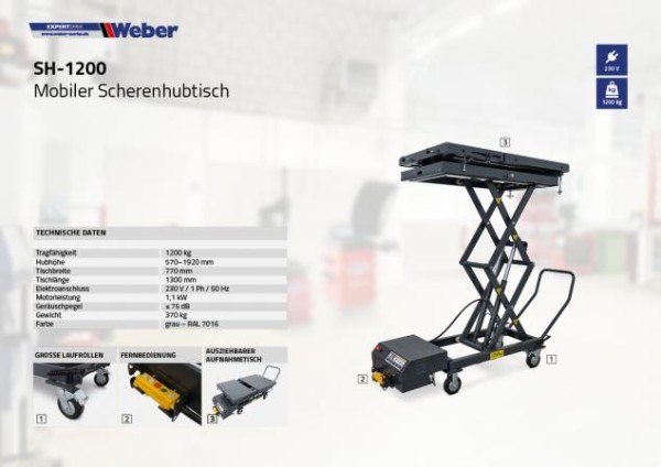 Mobiler Scherenhubtisch Weber Expert Serie SH-1200
