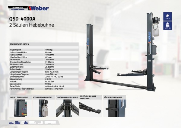 2 Säulen Hebebühne Weber Profi Serie QSD-4000A grau