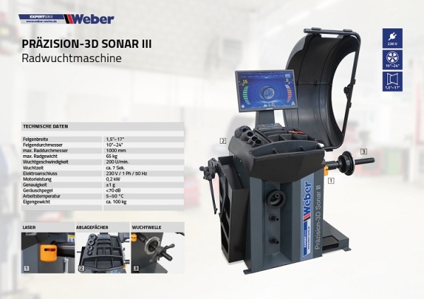 PKW Radwuchtmaschine Weber Expert Serie Präzision-3D SONAR III