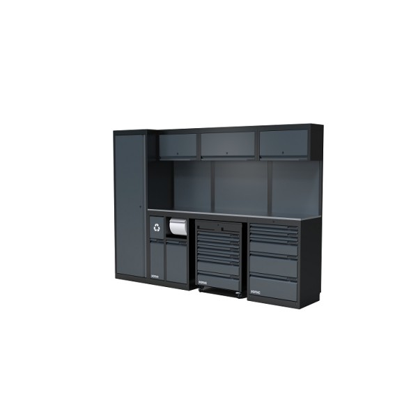 NEXT MSS Schrankwand Edelstahl-Arbeitsplatte, glatte Rückwand, 2803mm/Länge