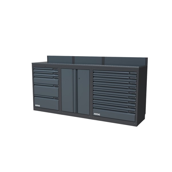 NEXT MSS Schrankwand Edelstahl-Arbeitsplatte, niedrig, 2193mm