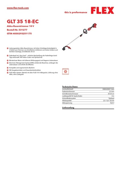 Flex Akku-Rasentrimmer 18 V GLT 35 18-EC