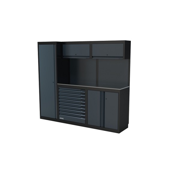 NEXT MSS Schrankwand Edelstahl-Arbeitsplatte, glatte Rückwand, 2300mm/Länge