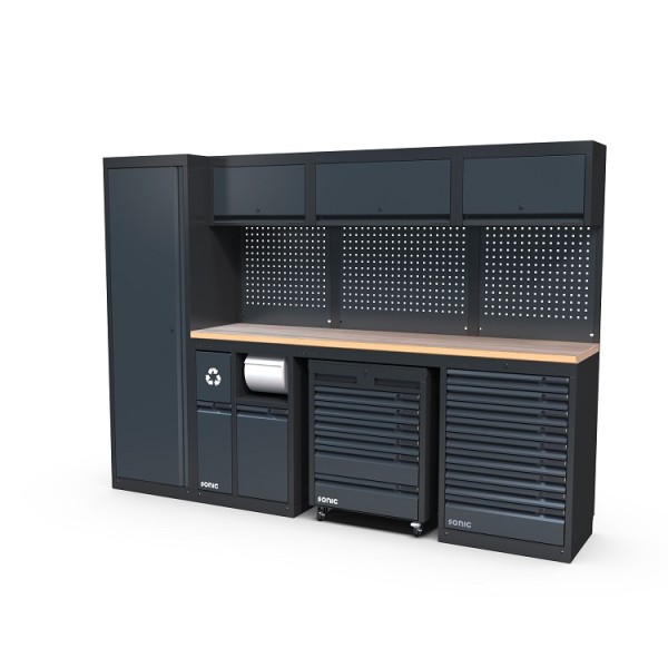 NEXT MSS Schrankwand Holzarbeitsplatte, Lochwand, 2803mm/Länge