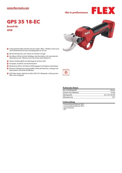 Flex Akku Astschere GPS 35 18-EC