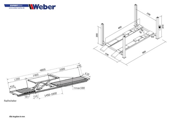 4 Säulen Hebebühne Weber Expert Serie C-445H