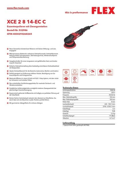 Flex Exzenterpolierer mit Zwangsrotation XCE 2 8 14-EC C