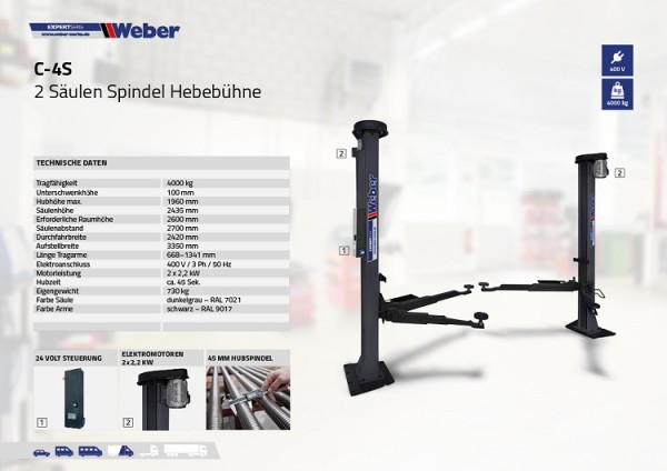 2 Säulen "Spindel" Hebebühne Weber Expert Serie C 4S