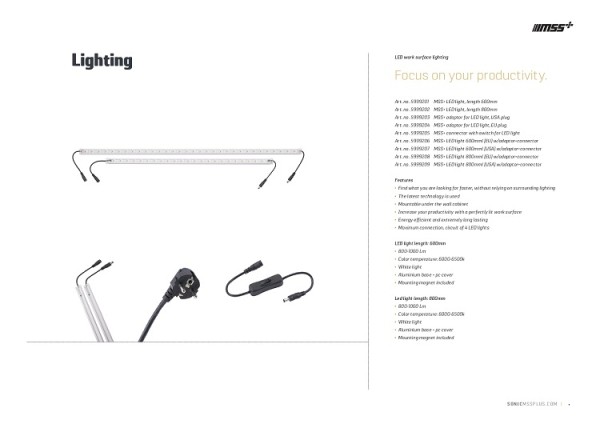 MSS+ LED Leuchte mit EU Stecker und Schalter 800mml